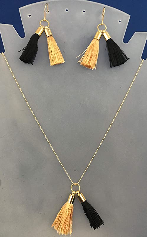 Black & Gold tassel earrings& necklace